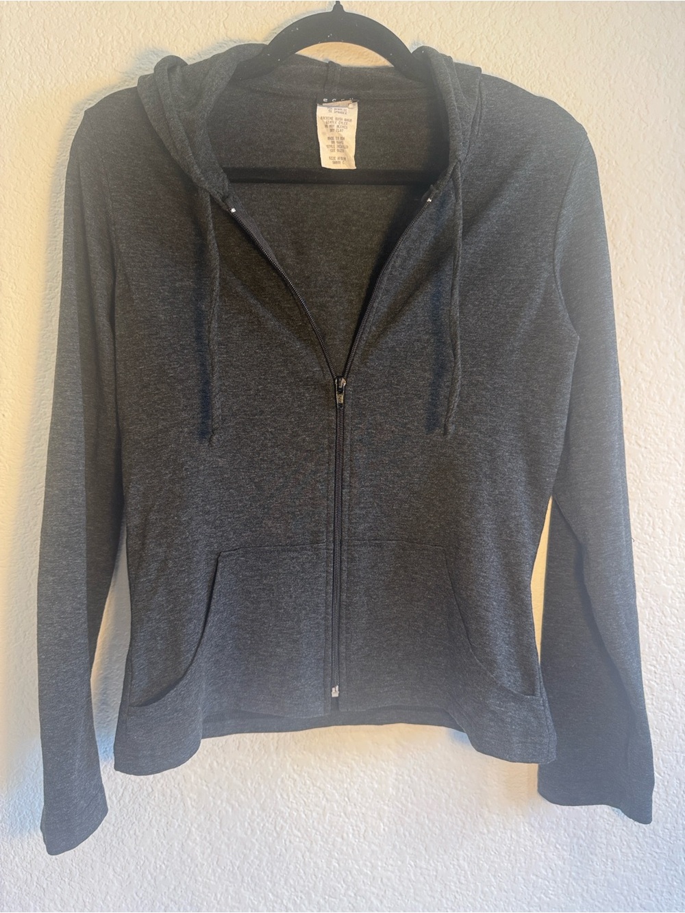 ECRU Charcoal Gray Zip Up Hoodie Jacket Size Medium Made in USA EUC